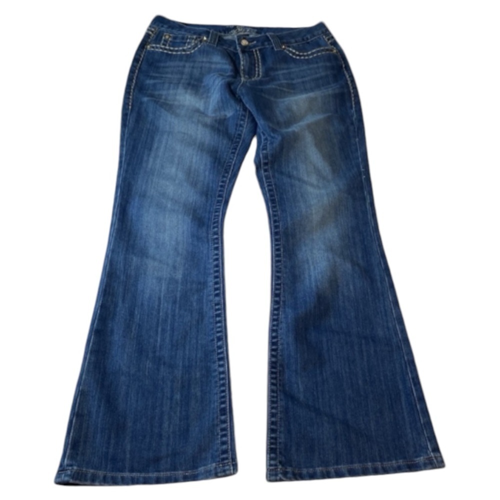 JB’s Women’s 10 Blue Bootcut Faded Embroidered Rhinestone Button Low rise Denim